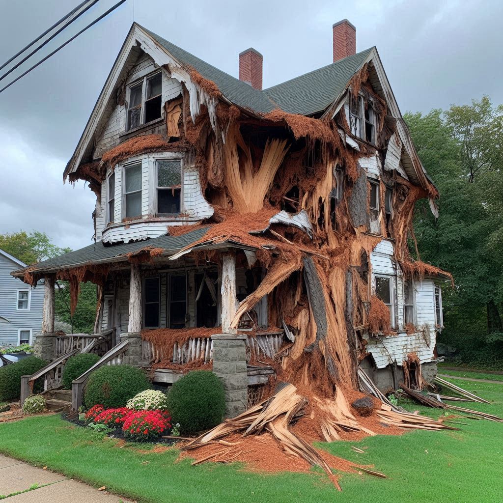 Damaged tree on an Gilberts home showing signs of disease and decay